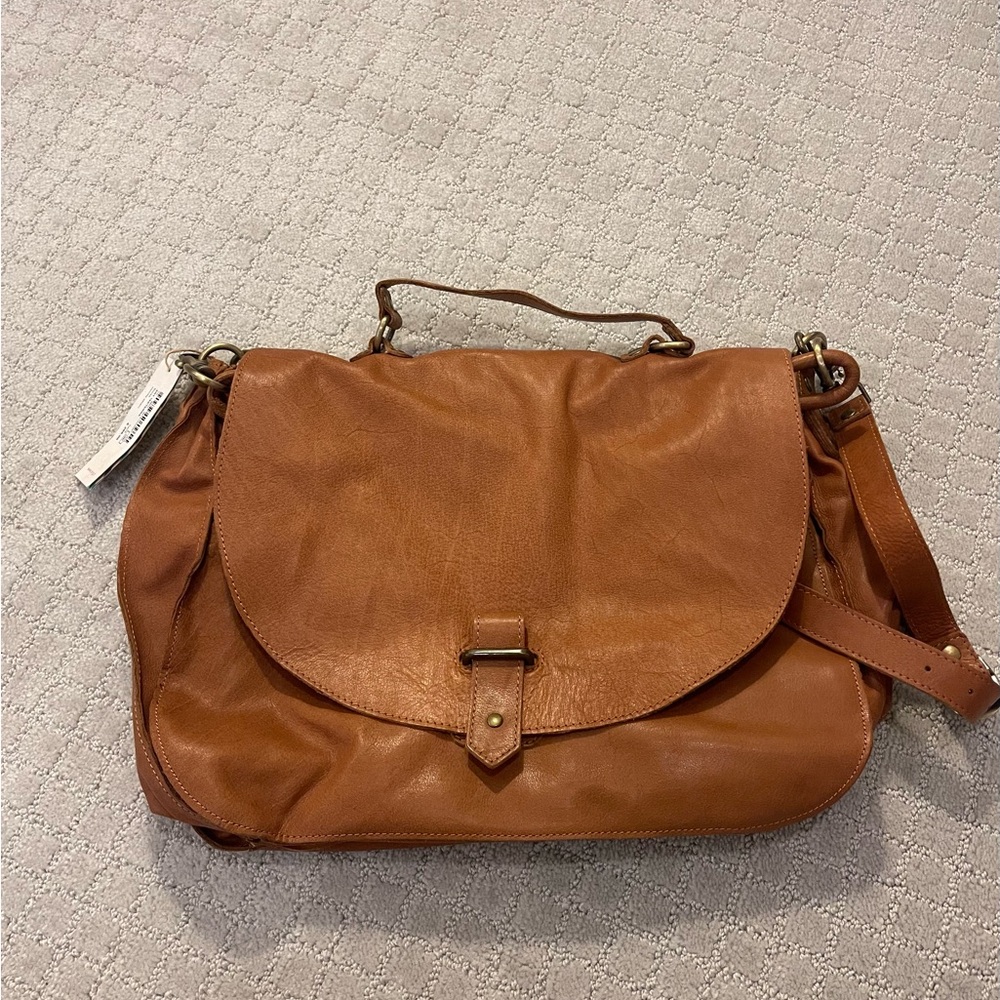 Italian leather cognac large crossbody bag NWT
